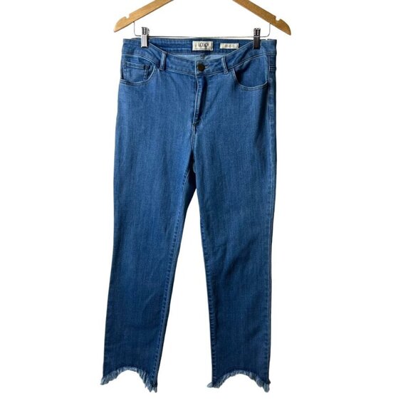 Logo Lori Goldstein straight blue jeans raw hem women’s size 10 - Picture 1 of 8